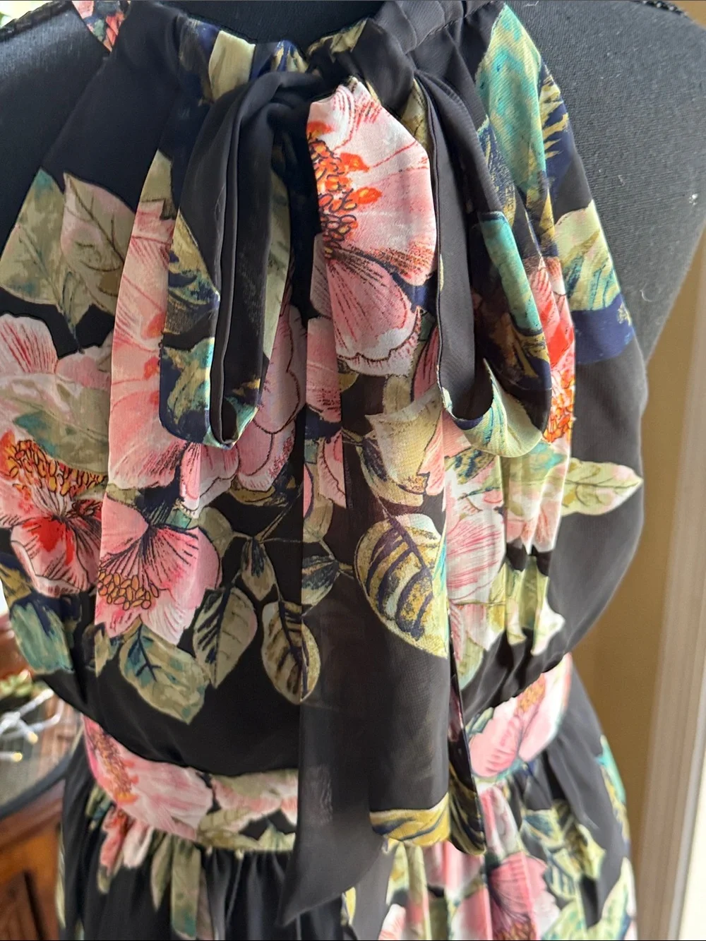 Black Floral Halter Maxi Dress - Pink & Green Floral